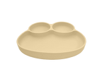 Beige silicone plate with divided sections on a white background